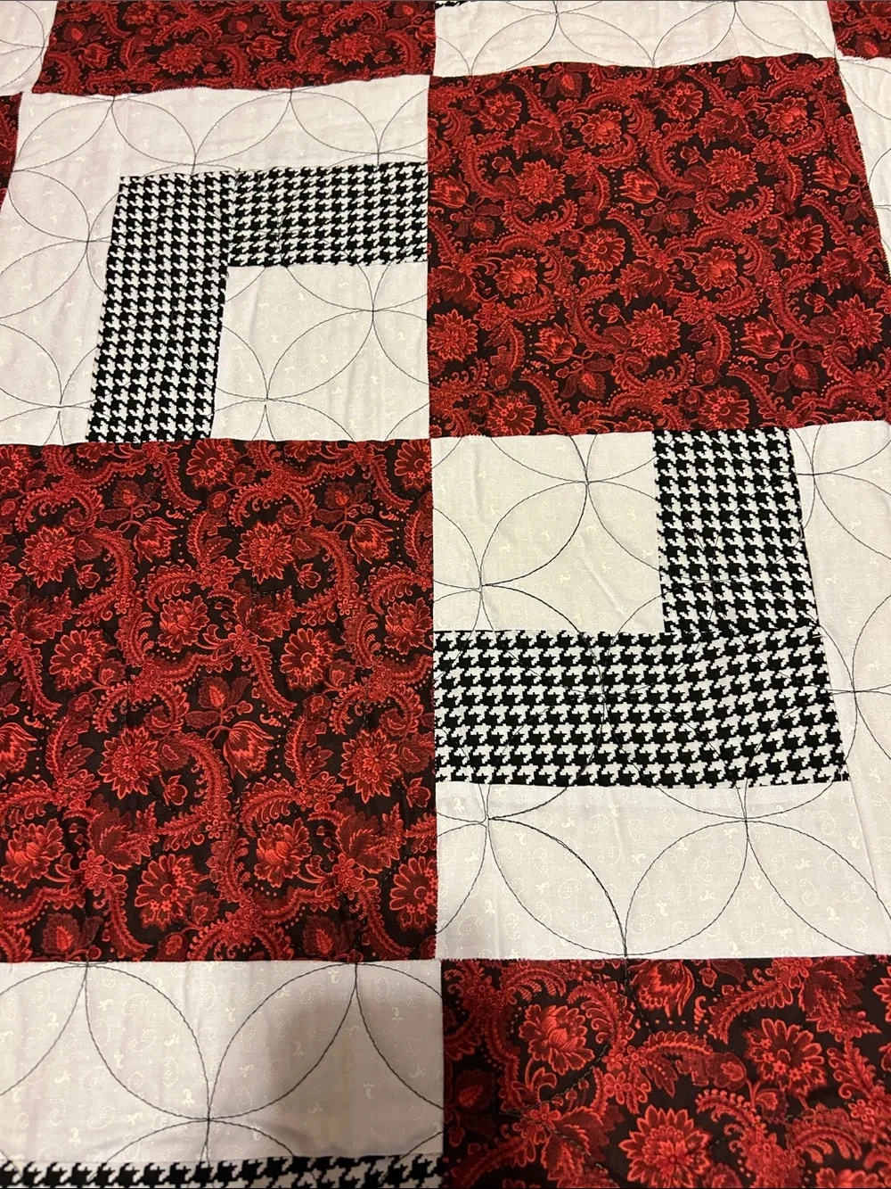 Classic Patchwork Quilt in Red, Black & White